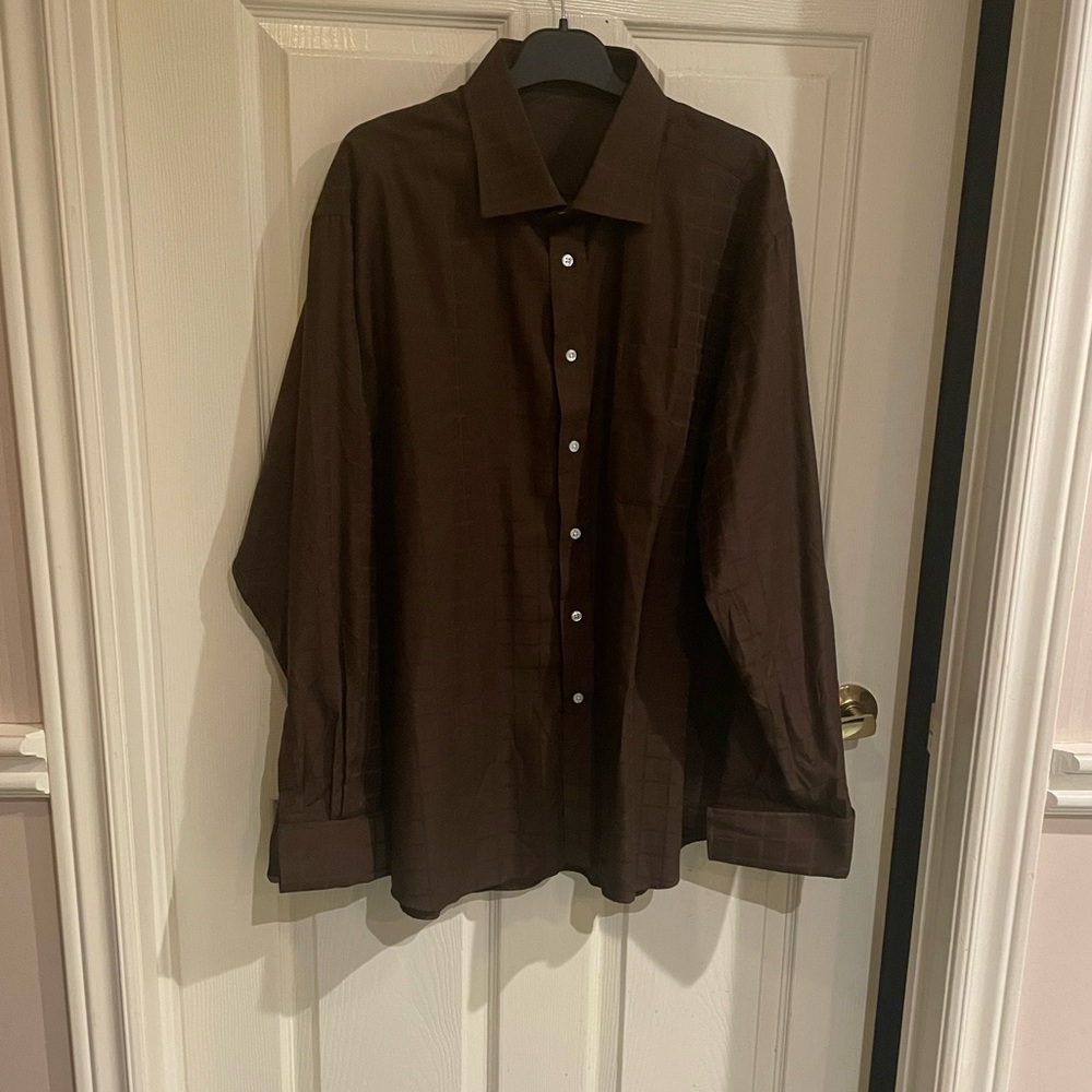 Brown Checkered Fabric long sleeve collar shirt